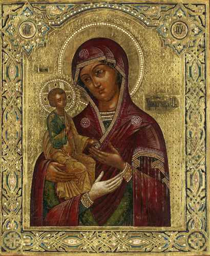 Икона Божией Матери Троеручица, ок.1890, 12x16x3 см, арт А213