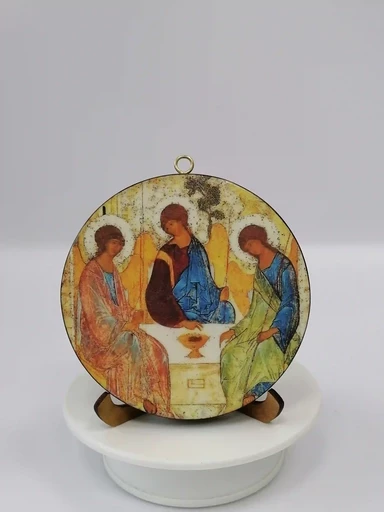 Освященная круглая икона на дереве "Святая Троица. Андрей Рублев". Диаметр 19 см. Толщина 2 см (Липа), арт К072