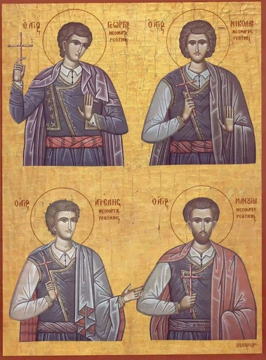 Критские мученики Георгий, Николай, Агелий, Мануил, 12x16x3 см, арт А1903