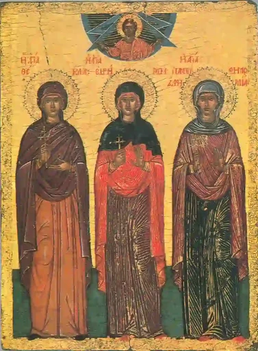 Мцц. Ирина, Фекла, Евфимия. Икона. Греция. XVII в, 12x16x3 см, арт А7064