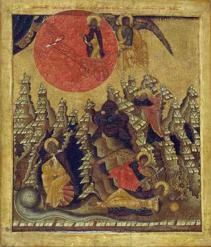 Огненное восхождение Ильи Пророка. XVII век, 12x16x3 см, арт А618 Огненное восхождение Ильи Пророка. XVII век, 12x16x3 см, арт А618