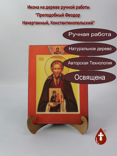 Преподобный Феодор Начертанный, Константинопольский, 15x20x1,8 см, арт В1744
