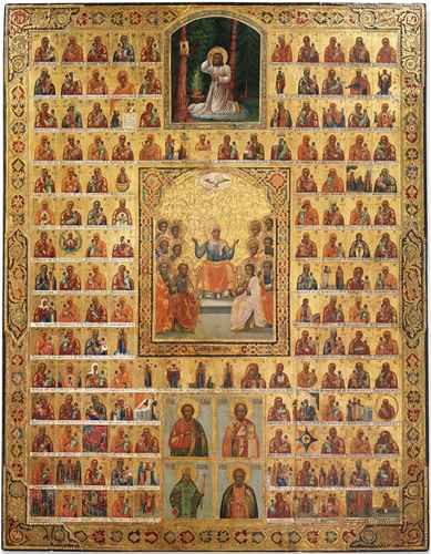 Пресвятая Богородица Собор Богородичных Икон (Многочастная Икона Пресвятой Богородицы), 15x20 см, арт А191