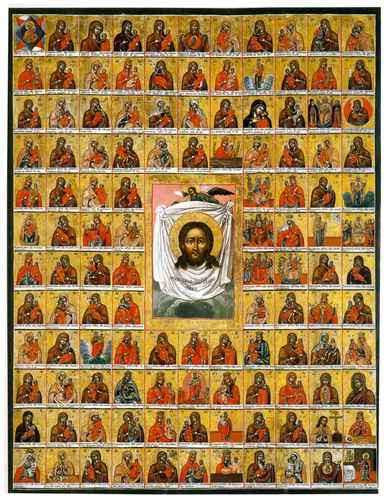 Пресвятая Богородица Собор Богородичных Икон (Многочастная Икона Пресвятой Богородицы), 15x20 см, арт А086