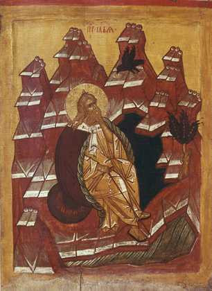 Пророк Илья в пустыне. Новгород. 1 половина XV в, 12x16x1,8 см, арт А321