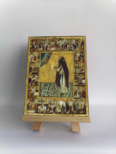 Прп. Варлаам с житием. Икона. Москва. 1560-е гг, 12x16x3 см, арт Б0249