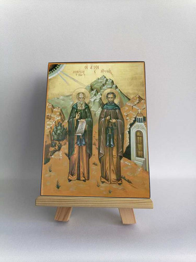 Прпп. Дионисий и Митрофан. Афон. Конец XX в., 12x16x3 см, арт Б0417