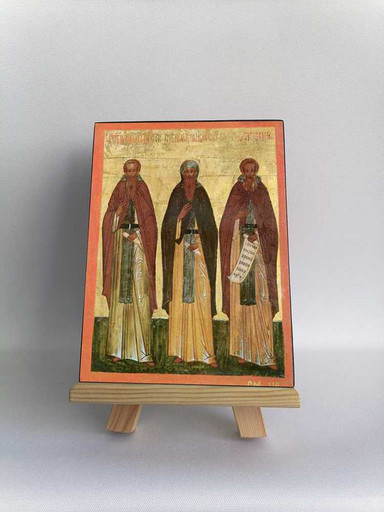 Прпп. Варлаам Хутынский, Михаил Клопский и Димитрий Прилуцкий, 7,5x10x1,8 см, арт Б0253