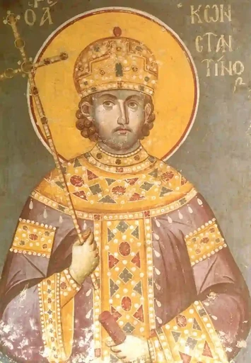 Равноапостольный Константин. Мануил Панселин. Афон. Начало XIV в, 12x16x3 см, арт А1757