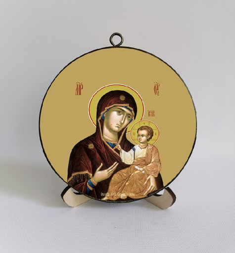 Богородица Иверская. Круглая икона на дереве диаметр 12 х 1,5 см, арт К002