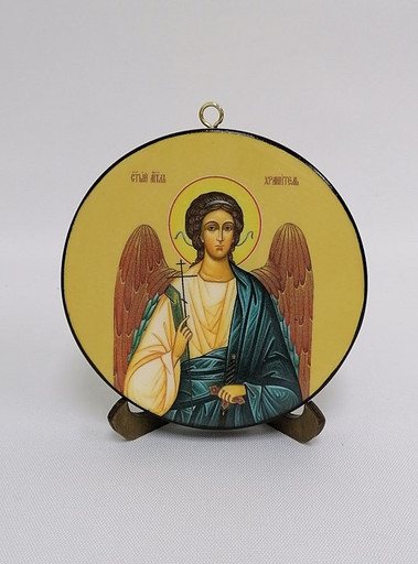 Ангел-Хранитель. Круглая икона на дереве диаметр 12 х 1,5 см, арт К008