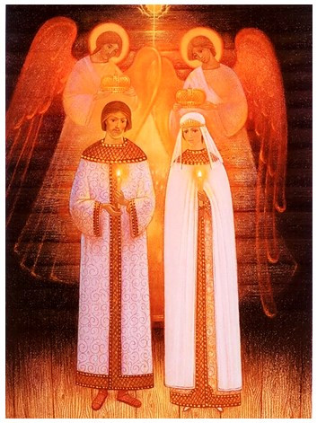 Петр и Феврония с ангелами, 15x20x3 см, арт В8303