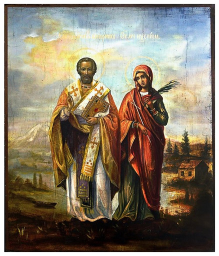 Святые мученики Киприан и Устинья, 17x20x1,8 см, арт И3400 Святые мученики Киприан и Устинья, 17x20x1,8 см, арт И3400