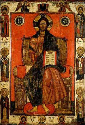 Спас на престоле, с избранными святыми на полях, 12 век, 15x20 см, арт А3736