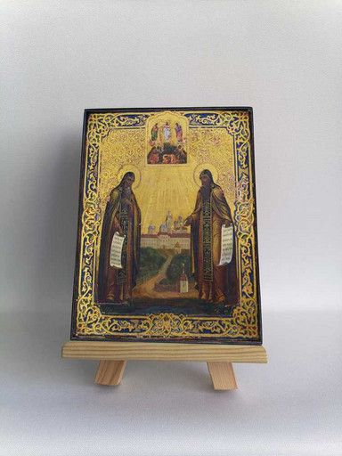 Св. прпп. Сергий и Герман Валаамские. 19в, 12x16x3 см, арт Б0357