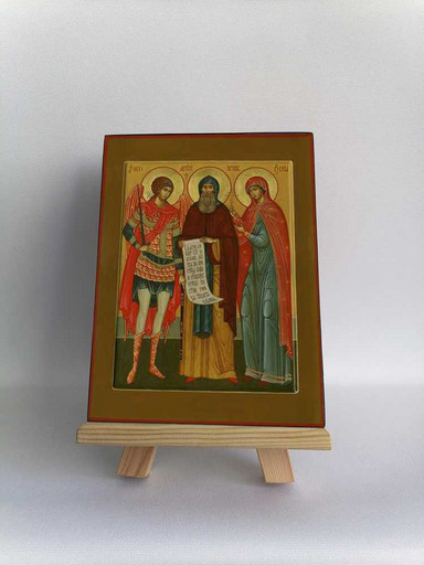 Святой Архангел Михаил, святой прп. Антоний Печерский, святая мч. Галина Коринфская, 9x12x3 см, арт Б0305