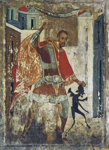 Святой Никита с бесом, 12x16x3 см, арт А842
