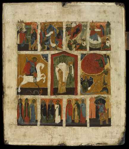 Святой Николай Зарайский со святыми, 1650 - 1700, 9x12x3 см, арт А1170 Святой Николай Зарайский со святыми, 1650 - 1700, 9x12x3 см, арт А1170