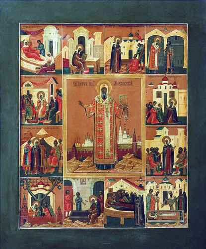 Святой Петр Митрополит в житии в 12 клеймах. Николай Емельянов. 1910, 12x16x3 см, арт А504