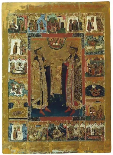 Святые Борис и Глеб в житии, 12x16x3 см, арт А6871