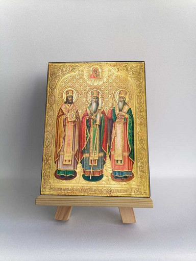 Святые Гурий, Герман и Варсонофий Россия, начало ХХ в., 12x16x3 см, арт Б0283