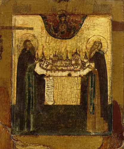 Святые Савватий и Зосима Соловецкие, 1675 год, 12x16x3 см, арт А1095 Святые Савватий и Зосима Соловецкие, 1675 год, 12x16x3 см, арт А1095