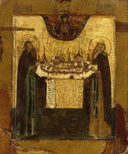 Святые Савватий и Зосима Соловецкие, 1675 год, 12x16x1,8 см, арт А1095 Святые Савватий и Зосима Соловецкие, 1675 год, 12x16x1,8 см, арт А1095