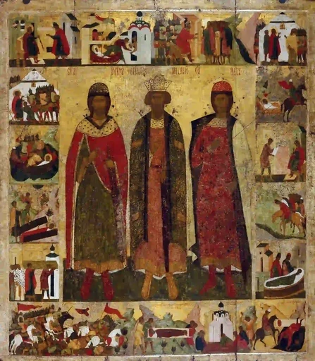 Святые Владимир, Борис и Глеб с житием Бориса и Глеба, 12x16x3 см, арт А6870