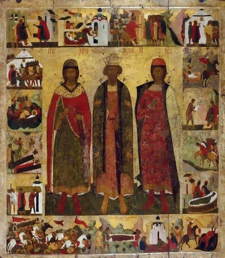 Святые Владимир, Борис и Глеб с житием Бориса и Глеба, 12x16x3 см, арт А6870