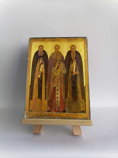 Свт. Иоанн Милостивый, прпп. Димитрий Прилуцкий и Герасим Вологодский, 12x16x3 см, арт Б0333