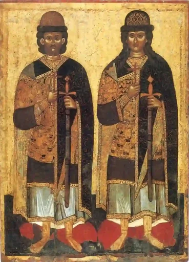 Святые Борис и Глеб. Псков. Конец XIV - начало XV в, 12x16x3 см, арт А6877