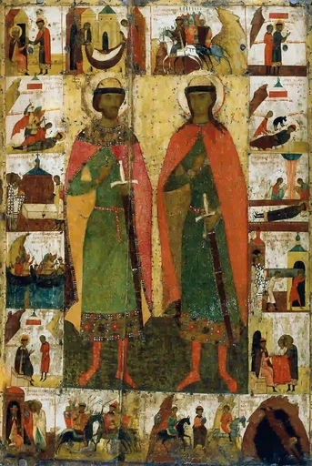 Святые Борис и Глеб с житием, 12x16x3 см, арт А6878