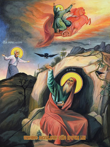 Пророк Илья, огненное восхождение, 30x40x4 см, арт И13896