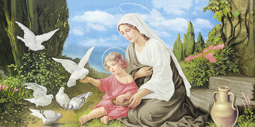 Богородица с Иисусом, голуби, 25х52 см, арт И6935