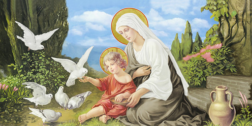 Богородица с Иисусом, голуби, 25х52 см, арт И6936