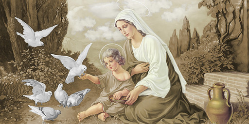 Богородица с Иисусом, голуби, 25х52 см, арт И6938