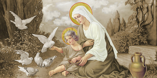 Богородица с Иисусом, голуби, 25х52 см, арт И6939