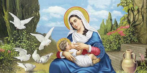 Кормящая Богородица, голуби, 25х52 см, арт И6941
