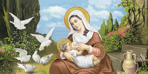 Кормящая Богородица, голуби, 25х52 см, арт И6942