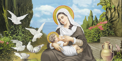 Кормящая Богородица, голуби, 25х52 см, арт И6943