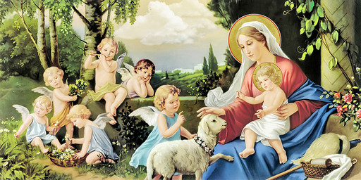 Богородица с Иисусом, ангелы, 25х52 см, арт И6956