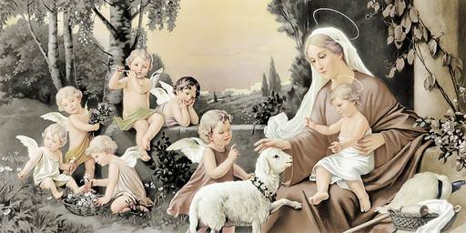 Богородица с Иисусом, ангелы, 25х52 см, арт И6957
