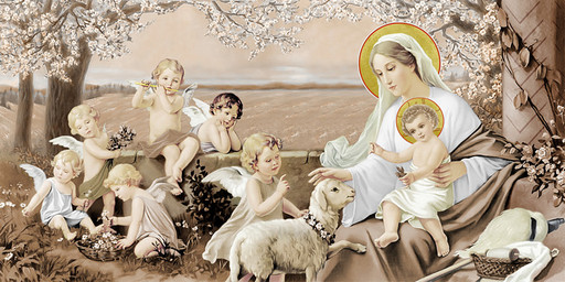 Богородица с Иисусом, ангелы, 25х52 см, арт И6962