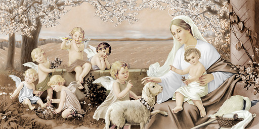 Богородица с Иисусом, ангелы, 25х52 см, арт И6963