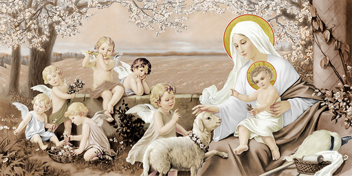 Богородица с Иисусом, ангелы, 25х52 см, арт И6964