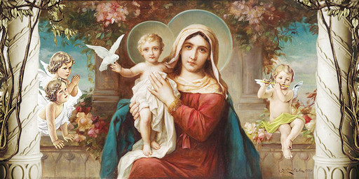 Богородица с Иисусом, ангелы, 25х52 см, арт И6966