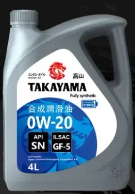 Масло моторное Takayama 0W-20 ILSAC GF-5. API SN синтетическое пластик 4л