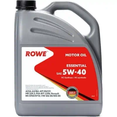 Масло моторное ROWE ESSENTIAL 5W-40 A3/B4,SN/CF,MB 229.3,VW 502 00/505 00,RN0700/RN0710,PSA B71 2296 синтетическое 5л