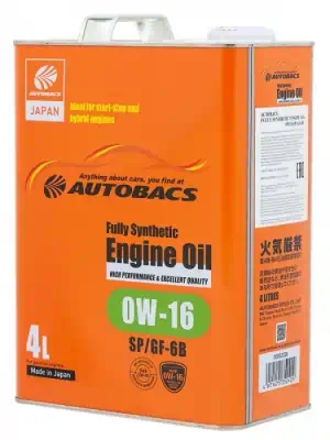 Масло моторное AUTOBACS Fully Synthetic Engine Oil 0W-16 SN синтетическое SP/GF-6B 4л