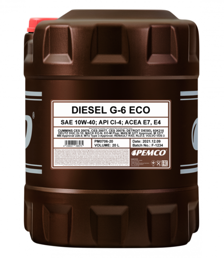 Масло моторное Pemco Diesel G-6 UHPD Eco 10/40 API CI-4 ACEA E4/E7